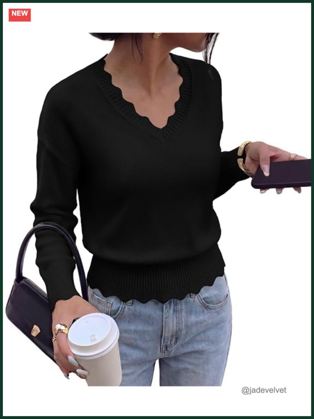 Long Sleeve Knit Pullover Sweater Women Fall Lightweight V-Neck Drop Shoulder